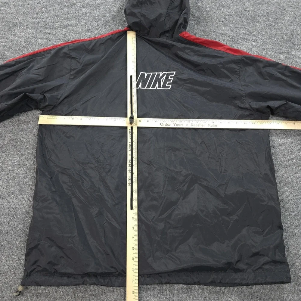 Vintage‎ Nike Jacket Mens XL Black Red Hooded Full Zip Windbreaker Lined Y2K